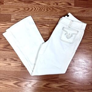 INC International Co Vintage Low Rise White Stretch Jeans Green Stitching Sz 6